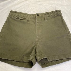 Madewell Green High Waisted Canvas Feel 3 Pocket Shorts SZ 30 3 Inch Inseam